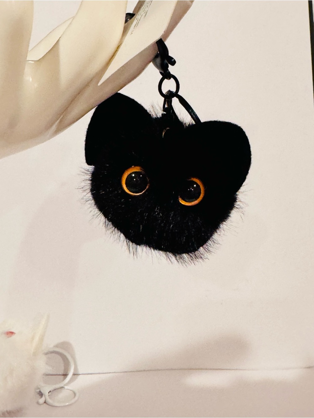 Fluffy Cat Pom Pom Keychain | Cute Plush Bag Charm Black